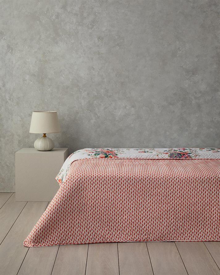 Cuvertura pat reversibila pentru doua persoane, Classic Beauty, poliester, 200x220 cm, portocaliu