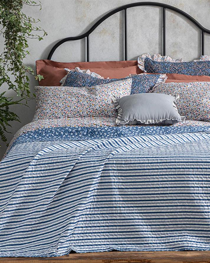 Cuvertura pat reversibila pentru doua persoane, Sunrose, poliester, 200x220 cm, bleu