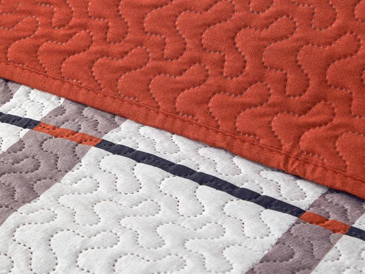 Cuvertura pat reversibila pentru doua persoane, Flare Check, poliester, 200x220 cm, terracotta