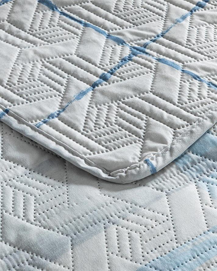 Cuvertura pat reversibila pentru doua persoane, Ocean Plaid, poliester, 200x220 cm, bleu