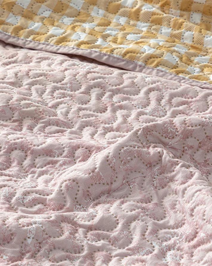 Cuvertura pat reversibila pentru doua persoane, Timeless Floret, poliester, 200x220 cm, roz