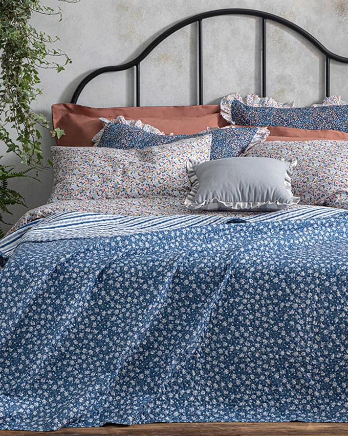 Cuvertura pat reversibila pentru doua persoane, Sunrose, poliester, 200x220 cm, bleu