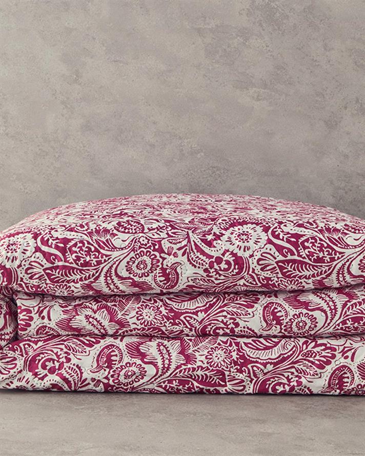 Cuvertura pat reversibila pentru doua persoane, Folk Art, poliester, 200x220 cm, roz inchis