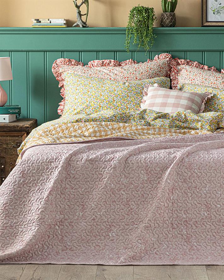 Cuvertura pat reversibila pentru doua persoane, Timeless Floret, poliester, 200x220 cm, roz