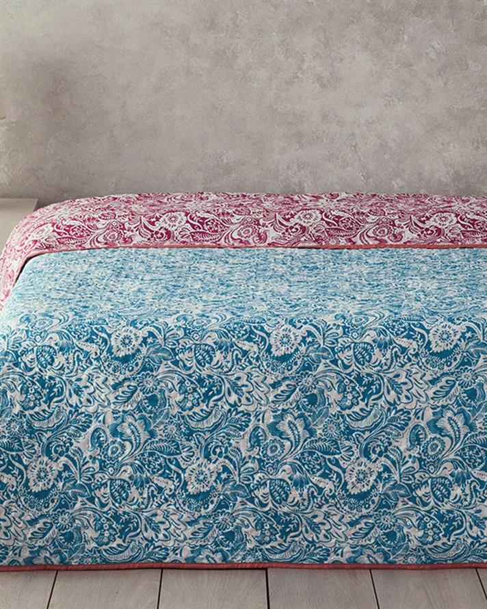 Cuvertura pat reversibila pentru doua persoane, Folk Art, poliester, 200x220 cm, roz inchis