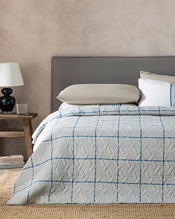 Cuvertura pat reversibila pentru o persoana, Ocean Plaid, poliester, 160x220 cm, bleu
