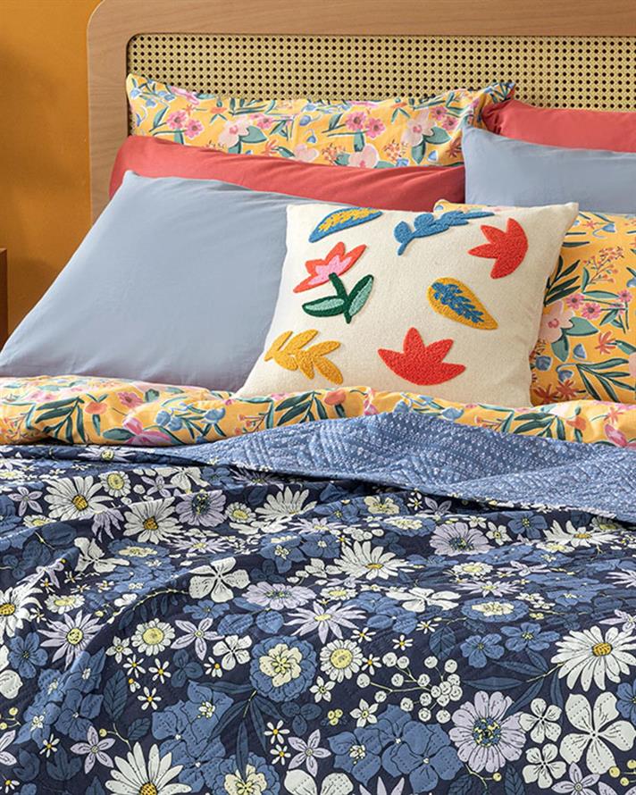 Cuvertura pat reversibila pentru o persoana, Sweet Daisies, poliester, 160x220 cm, bleu
