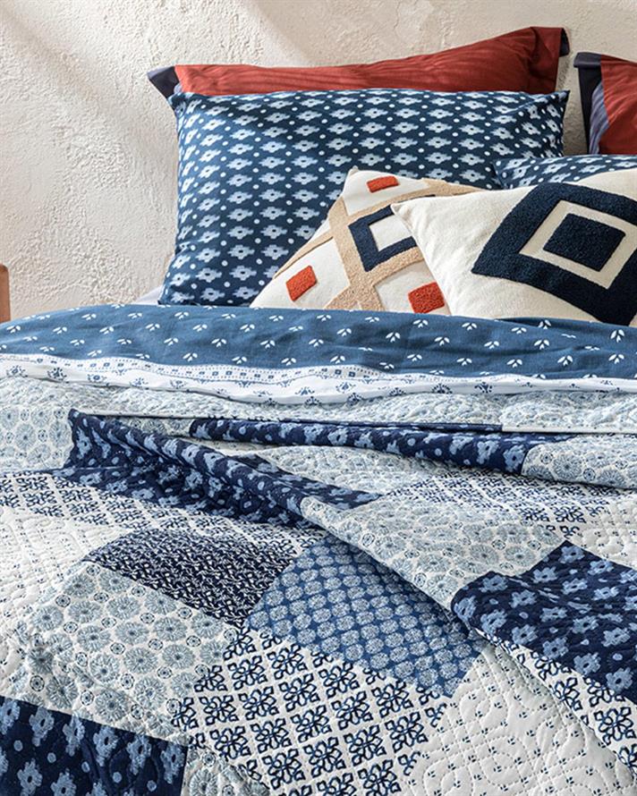 Cuvertura pat reversibila pentru o persoana, Littoral, poliester, 160x220 cm, bleu