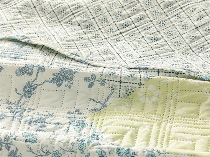 Cuvertura pat reversibila pentru o persoana, Vintage Patch, poliester, 160x220 cm, bleu