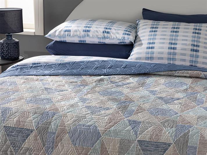 Cuvertura pat reversibila pentru o persoana, Severus, poliester, 160x220 cm, bleu