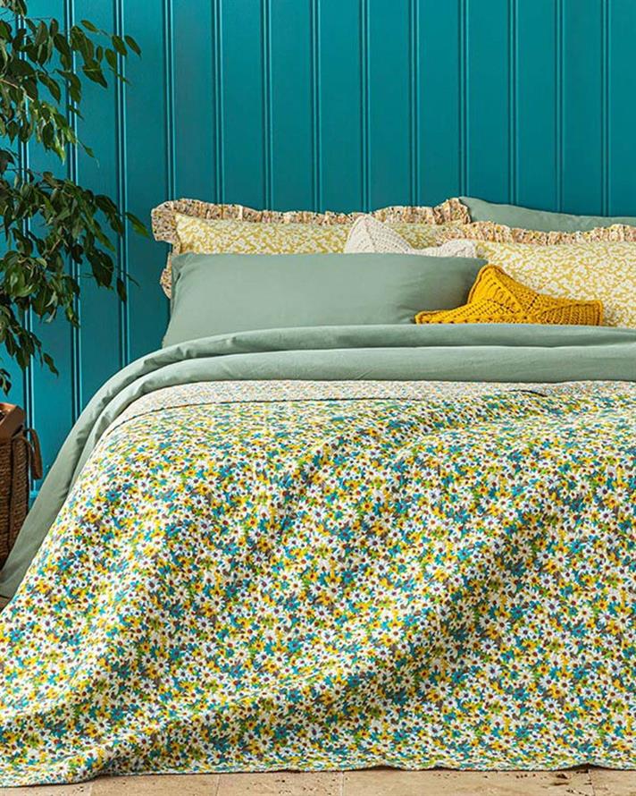 Cuvertura pat reversibila pentru o persoana, Classic Pretty, poliester, 160x220 cm, galben