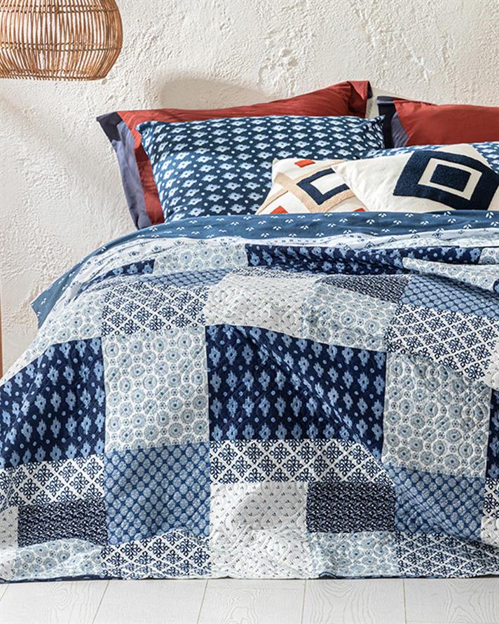 Cuvertura pat reversibila pentru o persoana, Littoral, poliester, 160x220 cm, bleu