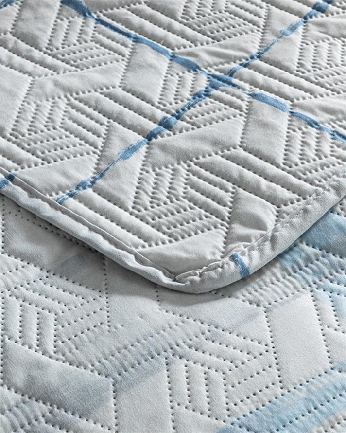 Cuvertura pat reversibila pentru o persoana, Ocean Plaid, poliester, 160x220 cm, bleu