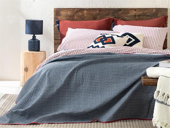 Cuvertura pat reversibila pentru o persoana, Estrella, poliester, 160x220 cm, bleumarin