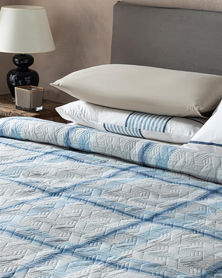 Cuvertura pat reversibila pentru o persoana, Ocean Plaid, poliester, 160x220 cm, bleu