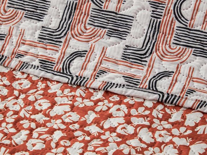 Cuvertura pat reversibila pentru o persoana, Flowery Modern, poliester, 160x220 cm, terracotta