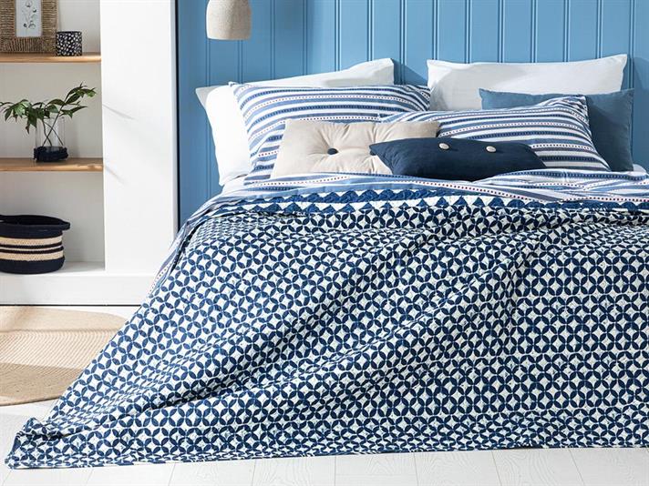 Cuvertura pat reversibila pentru o persoana, Mystic Mosaic, poliester, 160x220 cm, indigo