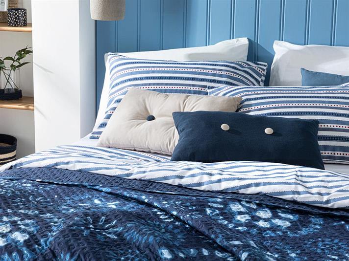 Cuvertura pat reversibila pentru o persoana, Island Breeze, poliester, 160x220 cm, indigo