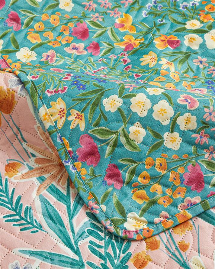 Cuvertura pat reversibila pentru o persoana, Joyous Florets, poliester, 160x220 cm, roz