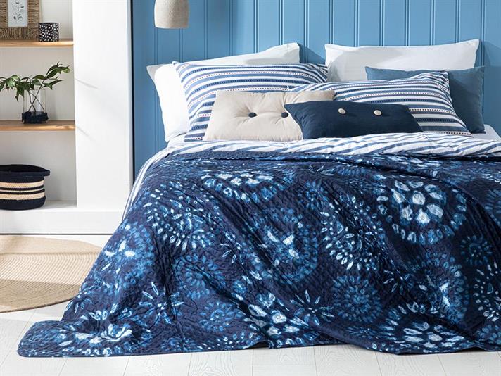Cuvertura pat reversibila pentru o persoana, Island Breeze, poliester, 160x220 cm, indigo