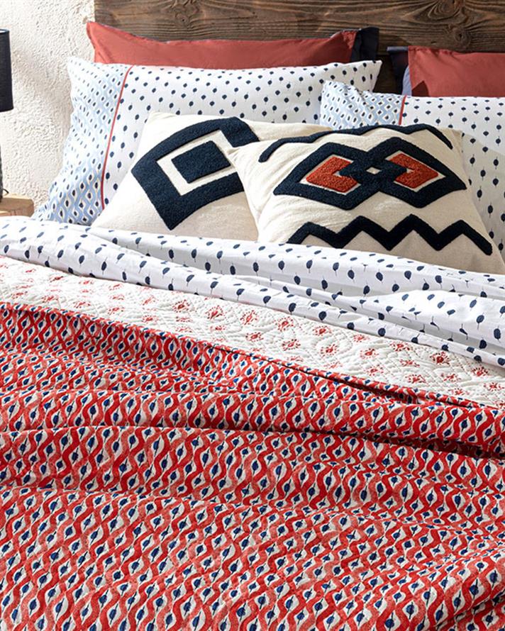 Cuvertura pat reversibila pentru o persoana, Coastal Bliss, poliester, 160x220 cm, rosu