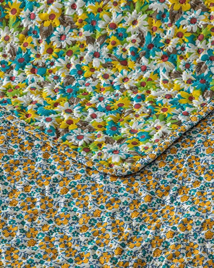 Cuvertura pat reversibila pentru o persoana, Classic Pretty, poliester, 160x220 cm, galben