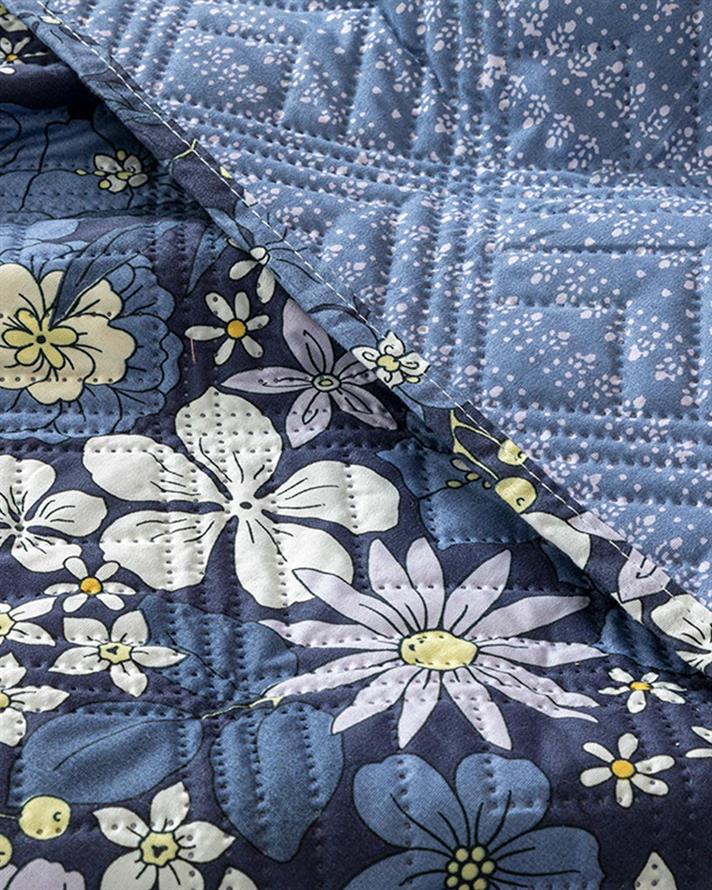Cuvertura pat reversibila pentru o persoana, Sweet Daisies, poliester, 160x220 cm, bleu