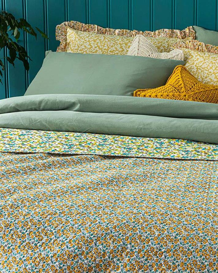 Cuvertura pat reversibila pentru o persoana, Classic Pretty, poliester, 160x220 cm, galben