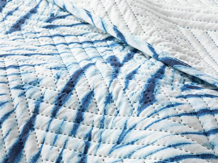 Cuvertura pat reversibila pentru o persoana, Batik Leaves, poliester, 160x220 cm, bleumarin