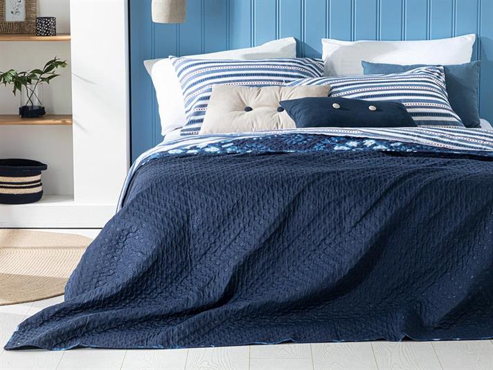 Cuvertura pat reversibila pentru o persoana, Island Breeze, poliester, 160x220 cm, indigo