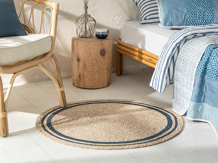 Daina Iută Covor Decorativ Din İută 150 cm Natural - Albastru