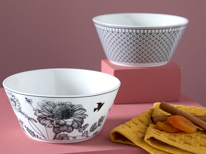 Dainty Beauty bone porcelain 2 Set Bowl 14 cm Black