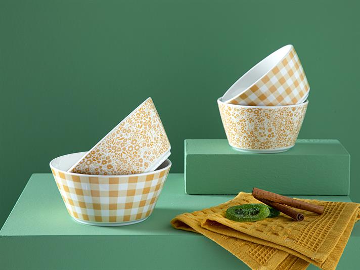 Set 2 boluri, Dainty Flowers, porțelan, 14 cm, galben muștar