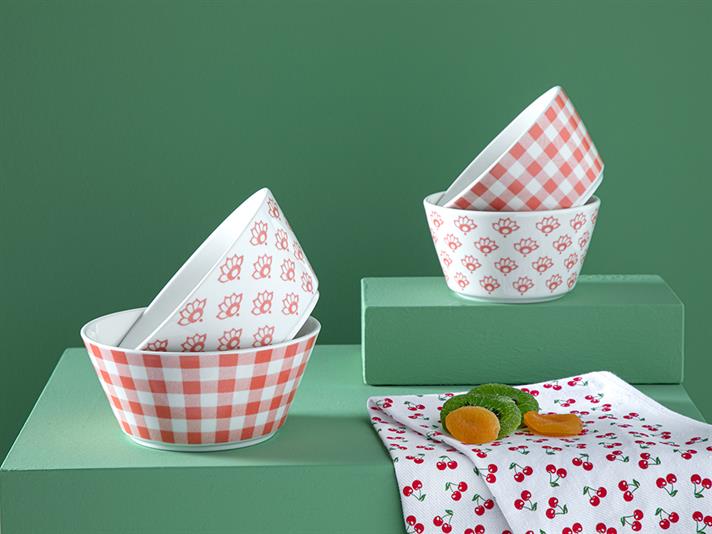 Set 2 boluri, Dainty Gingham, porțelan, 11 cm, portocaliu