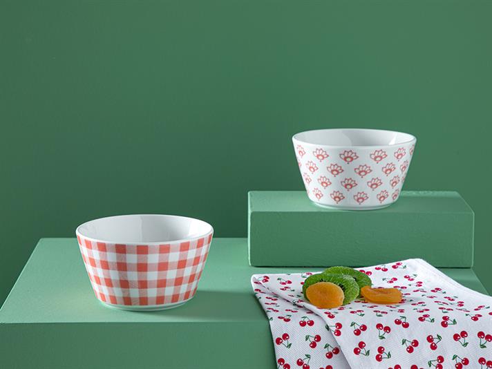 Set 2 boluri, Dainty Gingham, porțelan, 11 cm, portocaliu