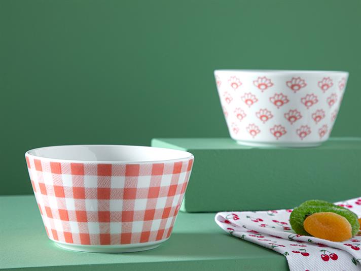 Set 2 boluri, Dainty Gingham, porțelan, 11 cm, portocaliu