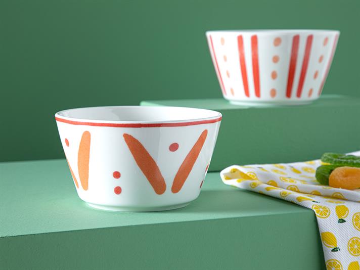 Set 2 boluri, Dainty Lines, porțelan, 11 cm, portocaliu