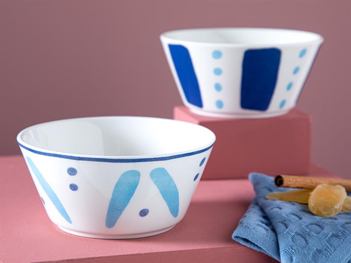 Dainty Stripes bone porcelain 2 Set Bowl 14 cm Blue