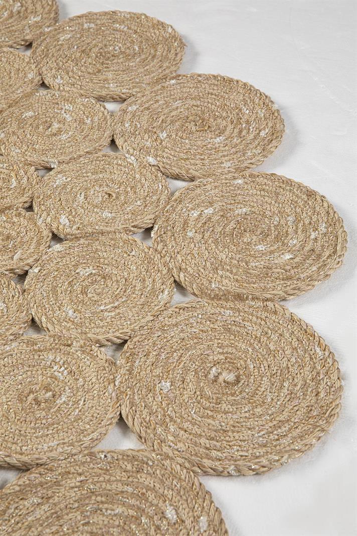 Daisy Covor Decorativ Din İută, Iută, 90 Cm, Albastru Marin - Roșu Cărămiziu