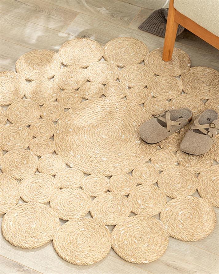Daisy Covor Decorativ Din İută, Iută, 90 Cm, Albastru Marin - Roșu Cărămiziu