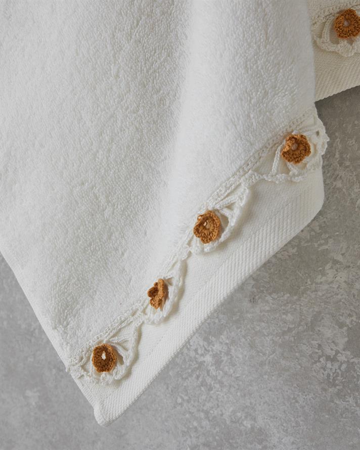 Daisy laicos Cu Bumbac Croșetat Prosop De Față 50x80 cm Ecru-Galben