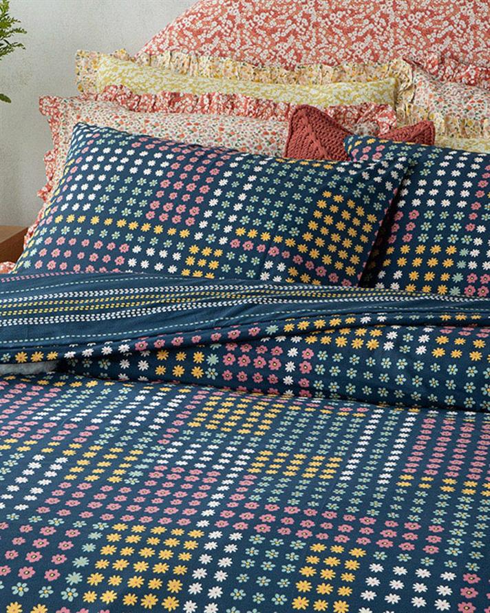 Daisy Patch Set Lenjerie De Pat Dublu, Bumbac, 200*220 Cm, Natural - Burgundia