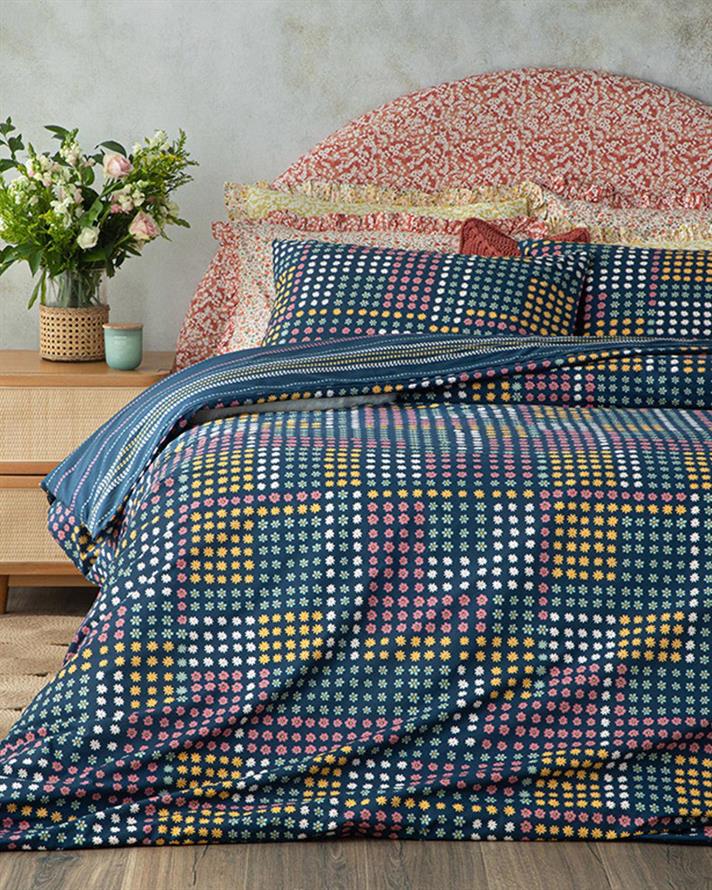 Daisy Patch Set Lenjerie De Pat Dublu, Bumbac, 200*220 Cm, Natural - Burgundia