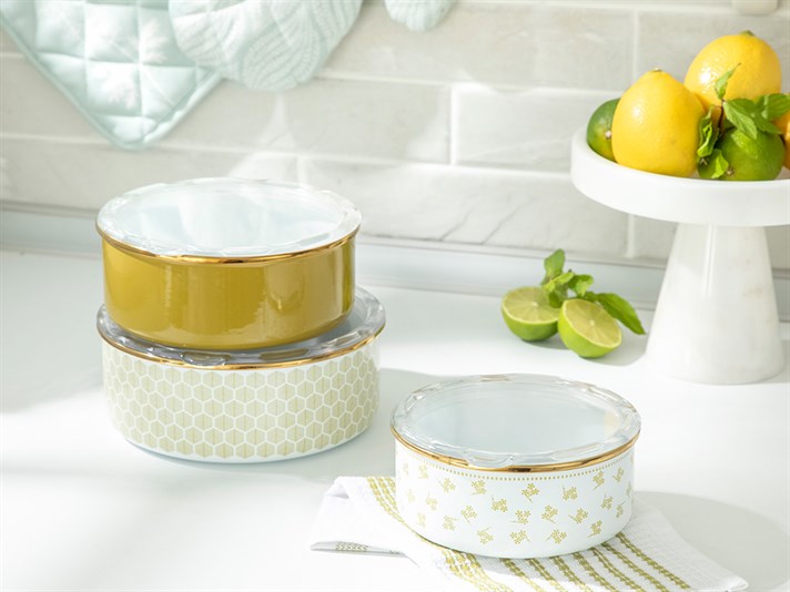Dande Enamel 3 Set Storage Box 14 - 16 - 18 cm White-Green