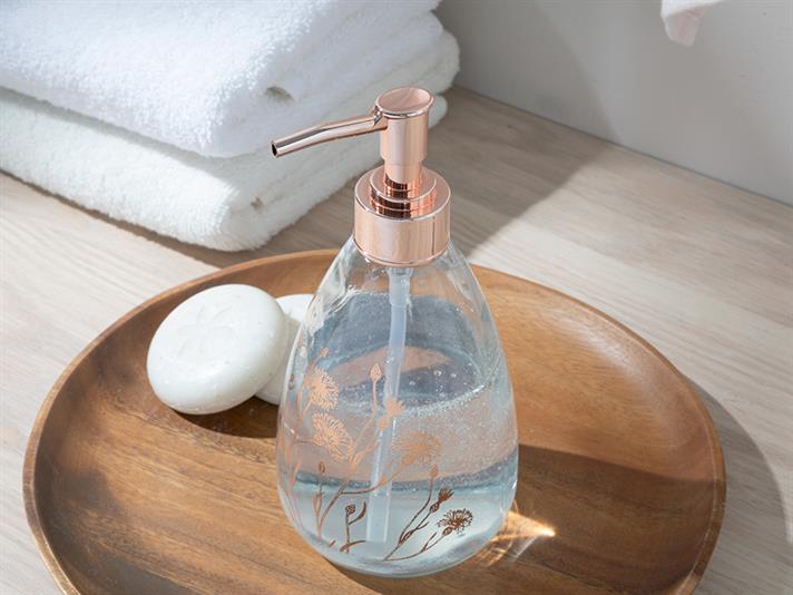 Dandelion Sticlă Recipient Săpun Lichid Baie 7x7x18 cm Rose Gold.