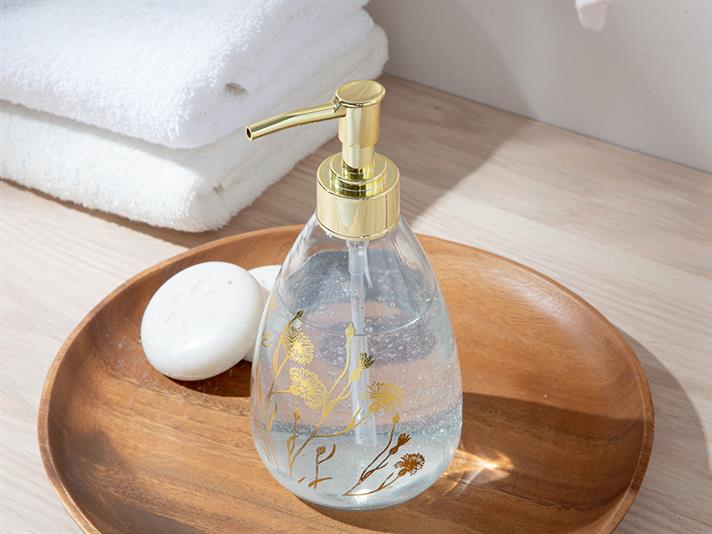 Dandelion Sticlă Recipient Săpun Lichid Baie 7x7x18 cm Gold