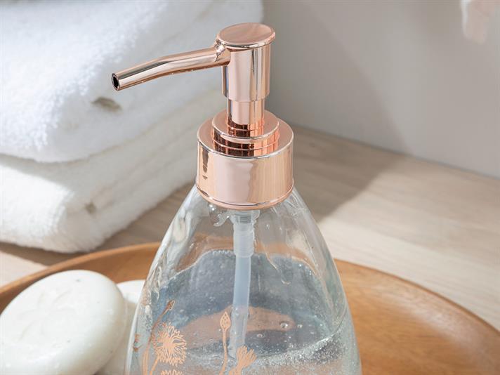 Dandelion Sticlă Recipient Săpun Lichid Baie 7x7x18 cm Rose Gold.