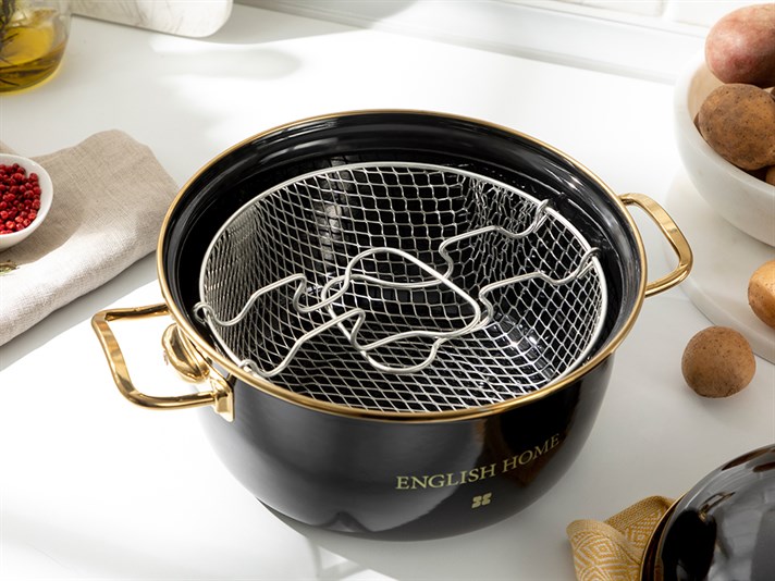 Dena Enamel With basket Frying Pan 22 cm Black