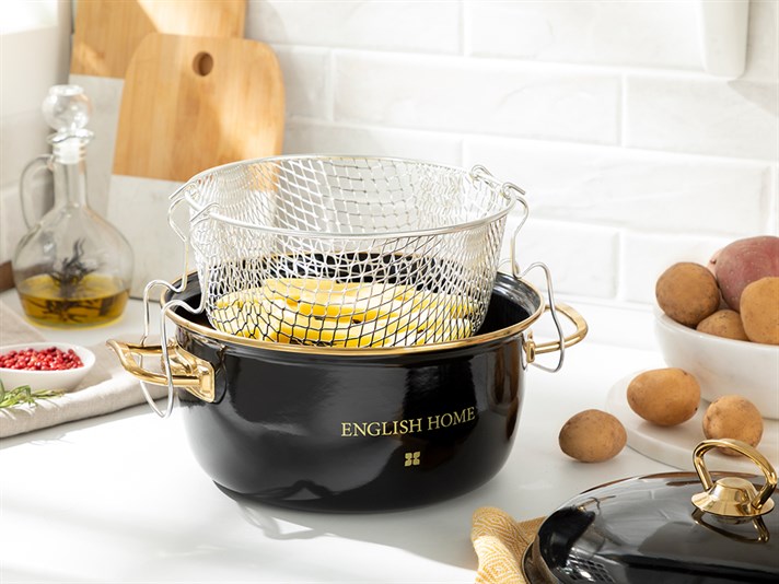 Dena Enamel With basket Frying Pan 22 cm Black