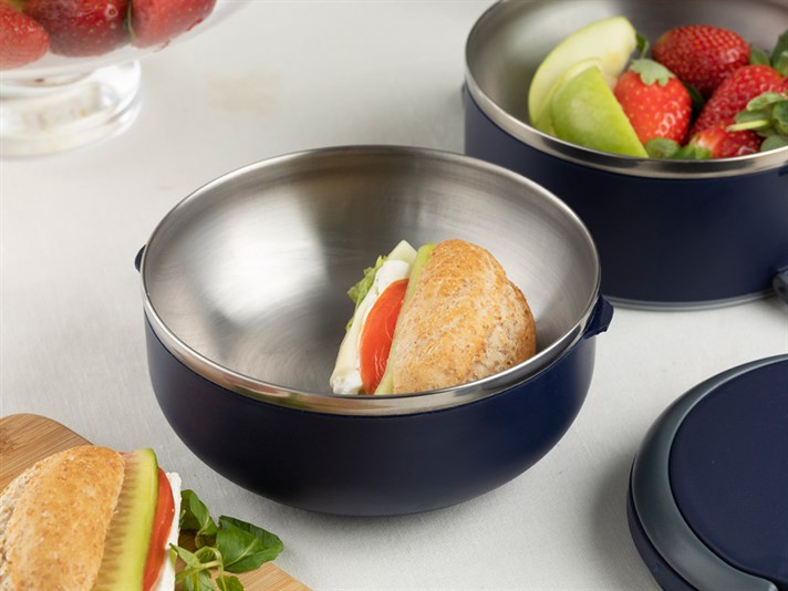 Basic Stainless Steel 2 Pcs Leak-proof Lunch Box 1.5 L Navy Blue